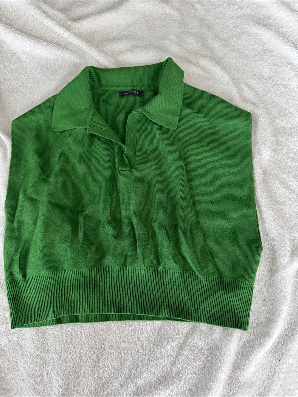 Green Polo-Collar Knit Sweater
